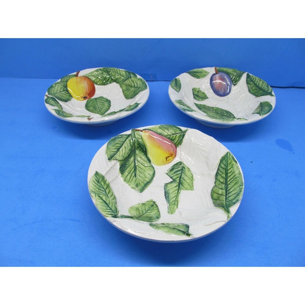 Italian Hand Painted Fruit Embossed 6" Bowls Bundle of 3 Bowls
